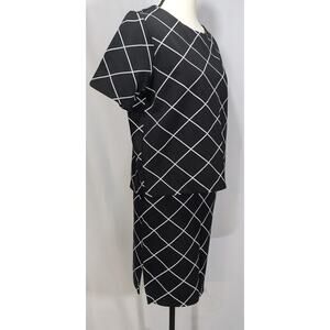 Sanctuary NWT Suit Set Boxy Top Pencil Skirt XS Black White Diamond Knit